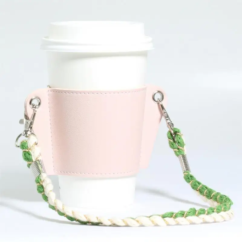

Milk Tea Cup Holder Water Cup Leather Protective Cover Fashion Woven Hand-held Insulated Coffee Cup Holster Beverage Drink Cup