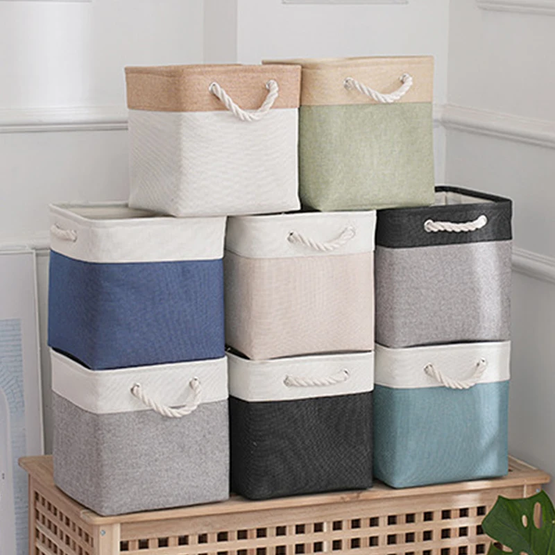 Linen Fabric Storage Organizer Large Cube Folding Storage Ba