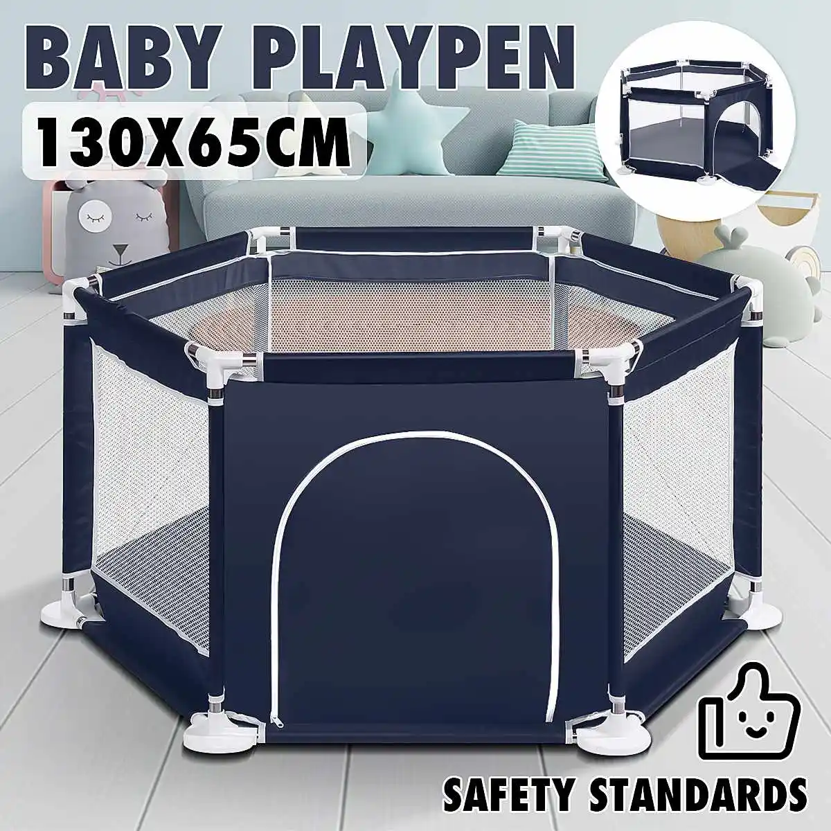 

6 Panel Baby Playpen Safety Fence Play Mat Firmly Stainless Steel Design Indoor Large Basketball Football Playground For 0-6Y US