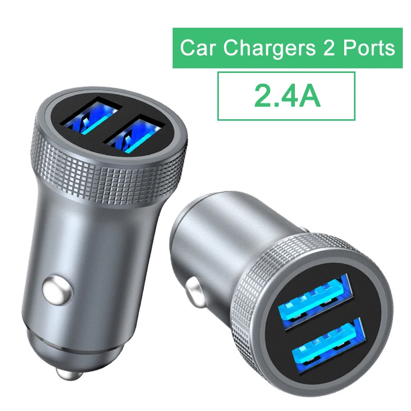 

100Pcs Car Charger Dual 2 Port 2.4A USB Mini Charger Adapter For iPhone 14 13 12 11 X Huawei Samsung Galaxy S22 Xiaomi Universal