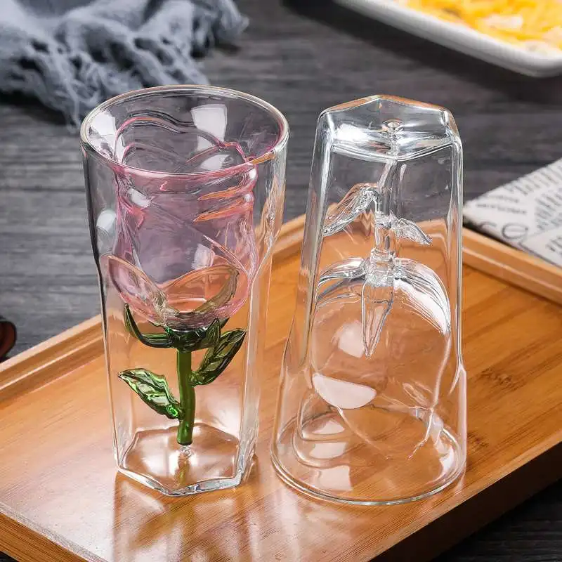 

180ml Creativity Double Wall Rose Flower Shape Wine Glass Bilayer Cocktail Red Wine Glass Cup Bar Party Barware Lover Xmas Gifts