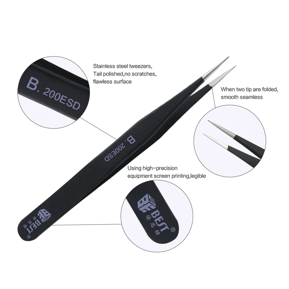 

BST-200 ESD Anti-static Straight Tweezers for Phone Repairing Eyelash Making and Maintenance Repair Tool