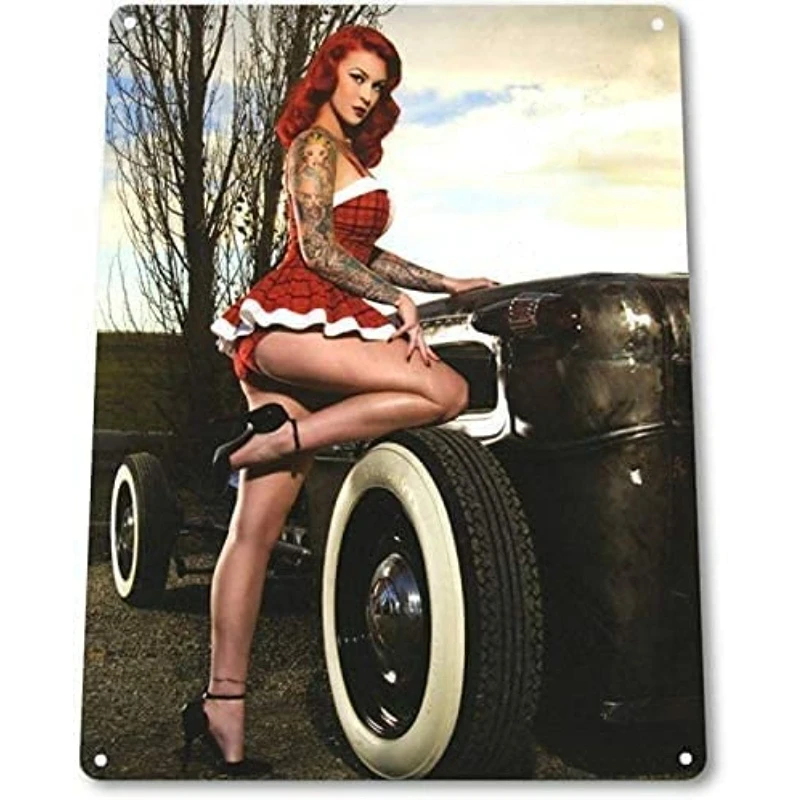 

Red Rider Pinup Girl Sexy Hot Rod Car Garage Auto Shop Wall Decor Metal SignFunny Tin Sign Metal Sign Metal Decor Wall Sign