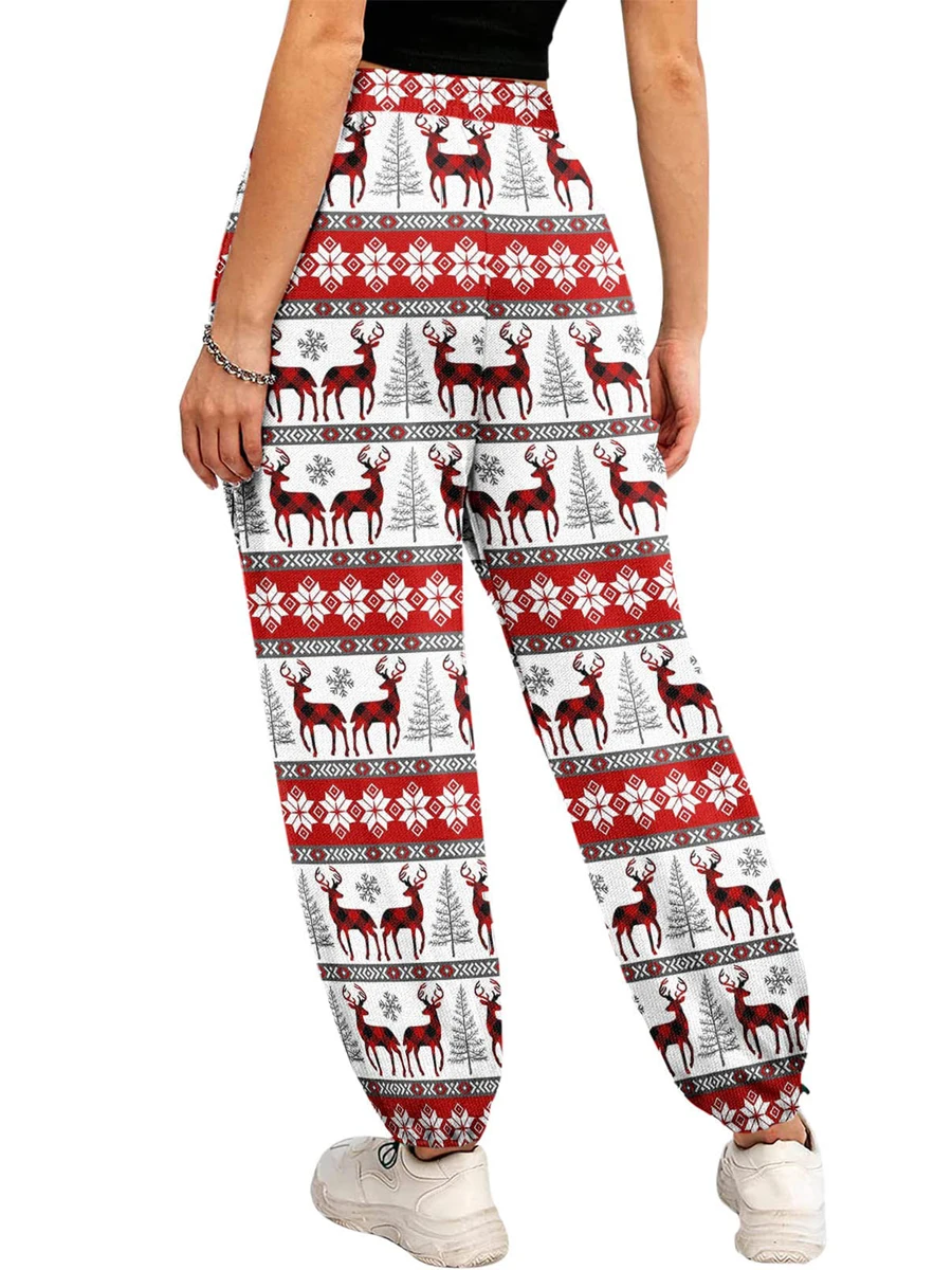 

Женские рождественские штаны Edhomenn, штаны с принтом лося, Санта-Клауса и кулиской, свободные рождественские пижамные штаны