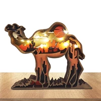 wooden animal decor craft 3d hollow multi layer forest animal carving crafts with light decorations rustic camel rhino ornament