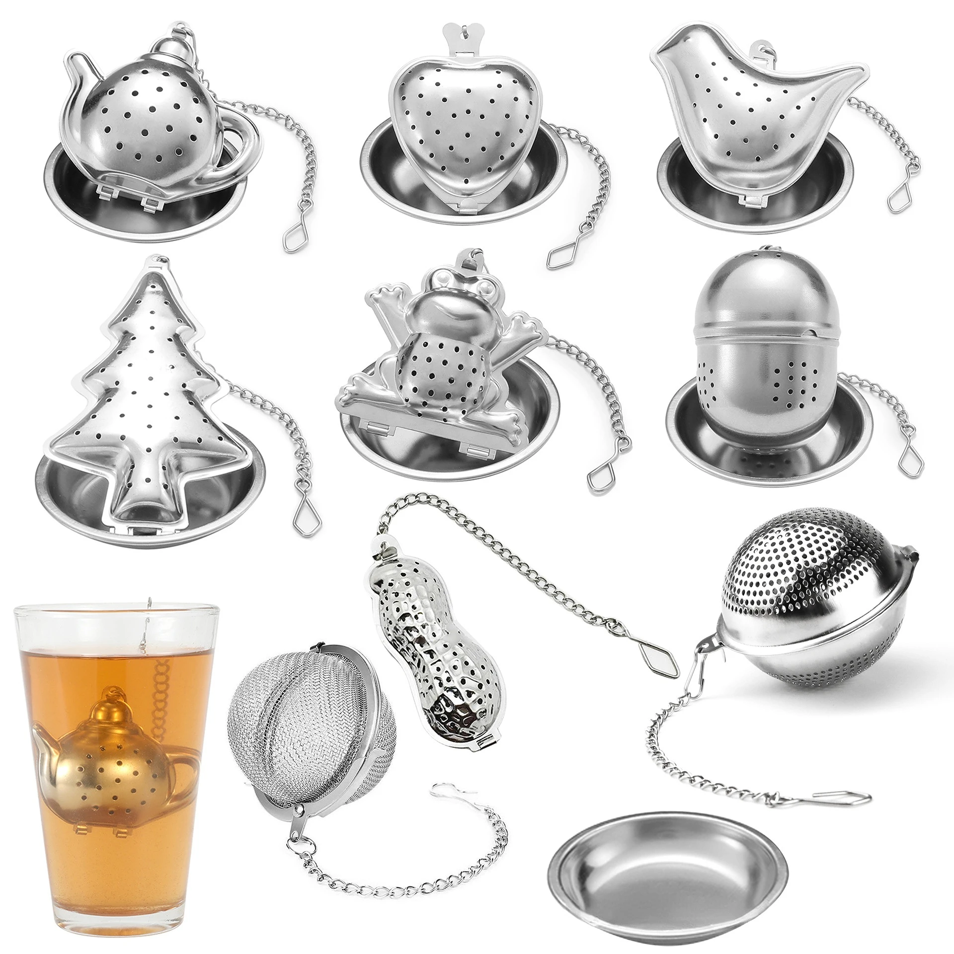 

Loose Leaf Tea Infuser Strainer Stainless Steel with Chain and Drip Trays Small Tea Filter Set for Mug Cup and Pitcher