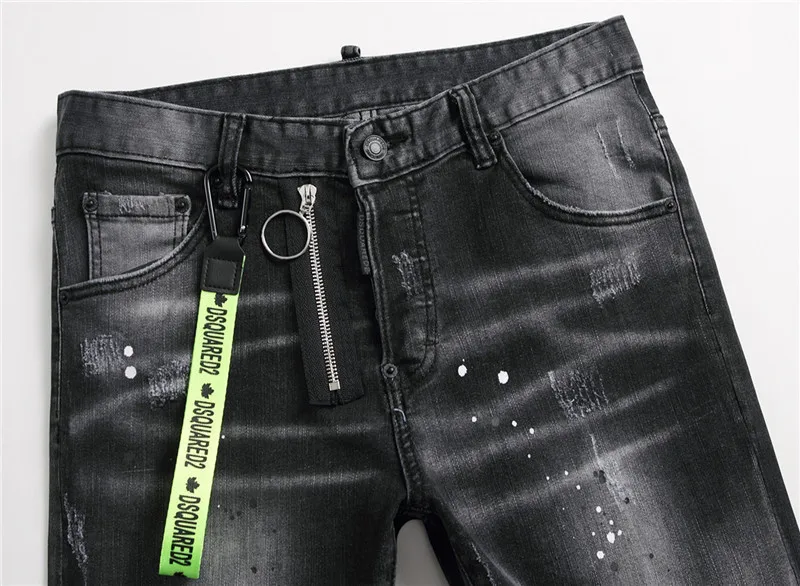 2022 new Dsquared2 tattered paint splashed men's self-cultivation hole patch elastic D2 jeans skinny beggar pants 1056