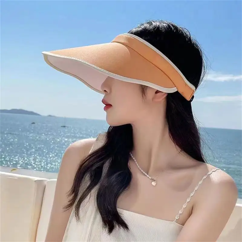 

New Sunscreen Hat For Women Gorras Para Mujer UV Protection Hollow Top Hat Large Brim Sun Visor Wave Edge SunHat