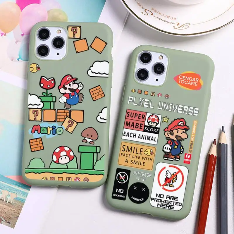 

Hot Cartoon Games Super Mario Bros Phone Case For iphone 13 12 11 Pro Max Mini XS 8 7 6 6S Plus X SE 2020 XR Candy green cover