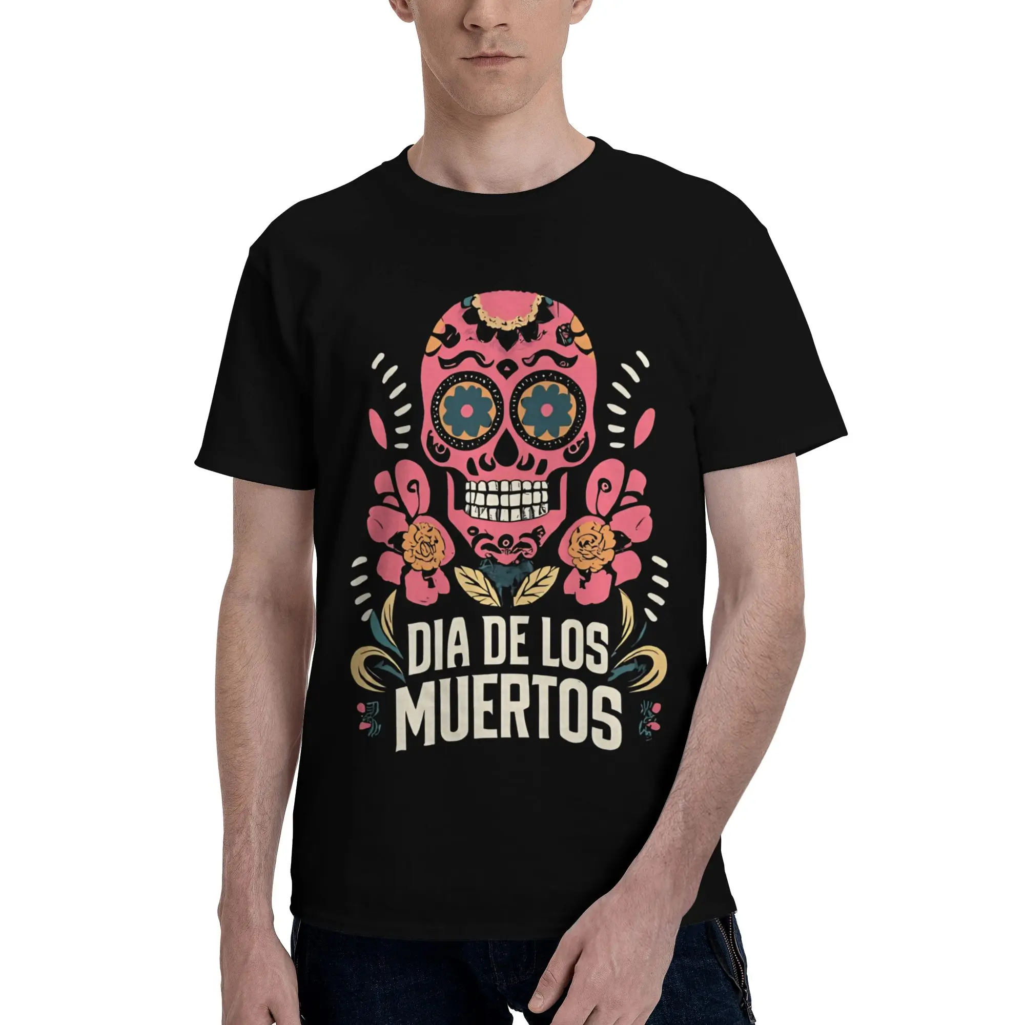 Фото Футболки с принтом La Jefa Skull Graphic Dia de Los Muertos для мужчин и женщин, из чистого хлопка, на День мертвых №2