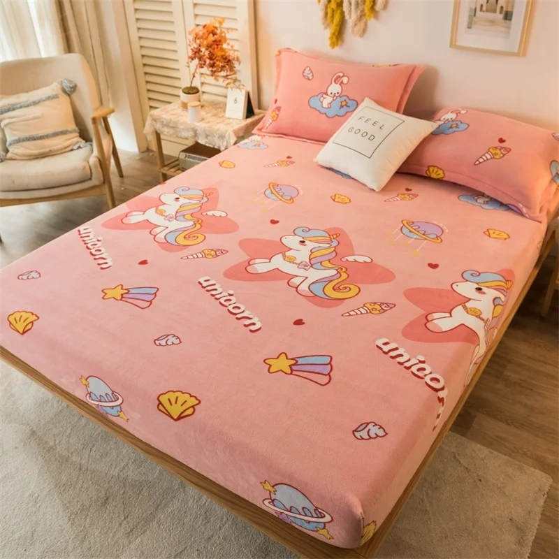 Фланелевая натяжная простыня с мультяшным принтом мягкий дышащий защитный