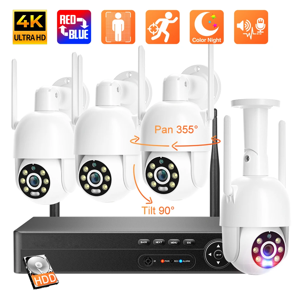 

Камера Techage, 8 каналов, 2K/4K, Wi-Fi, H.265, PTZ