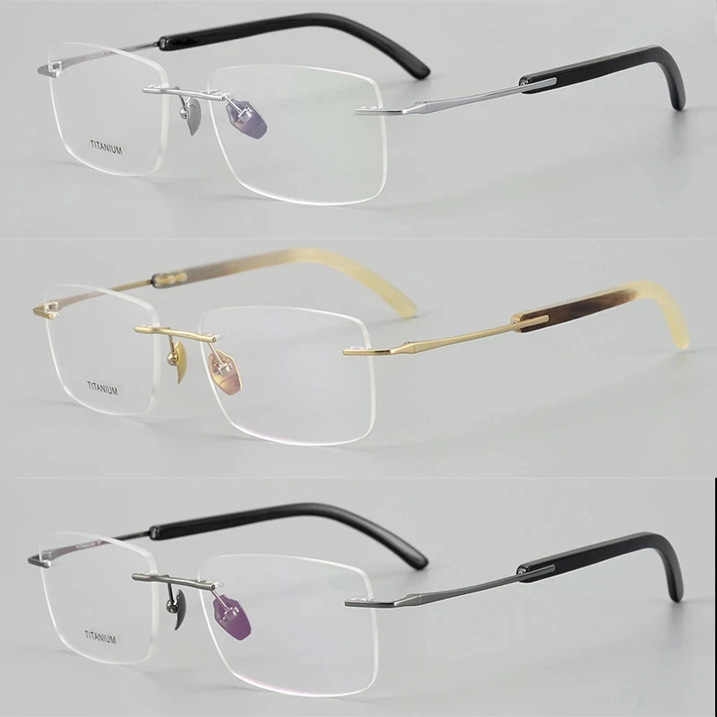 Рог буйвола титановые мужские очки в полуоправе натуральные оптические ручной