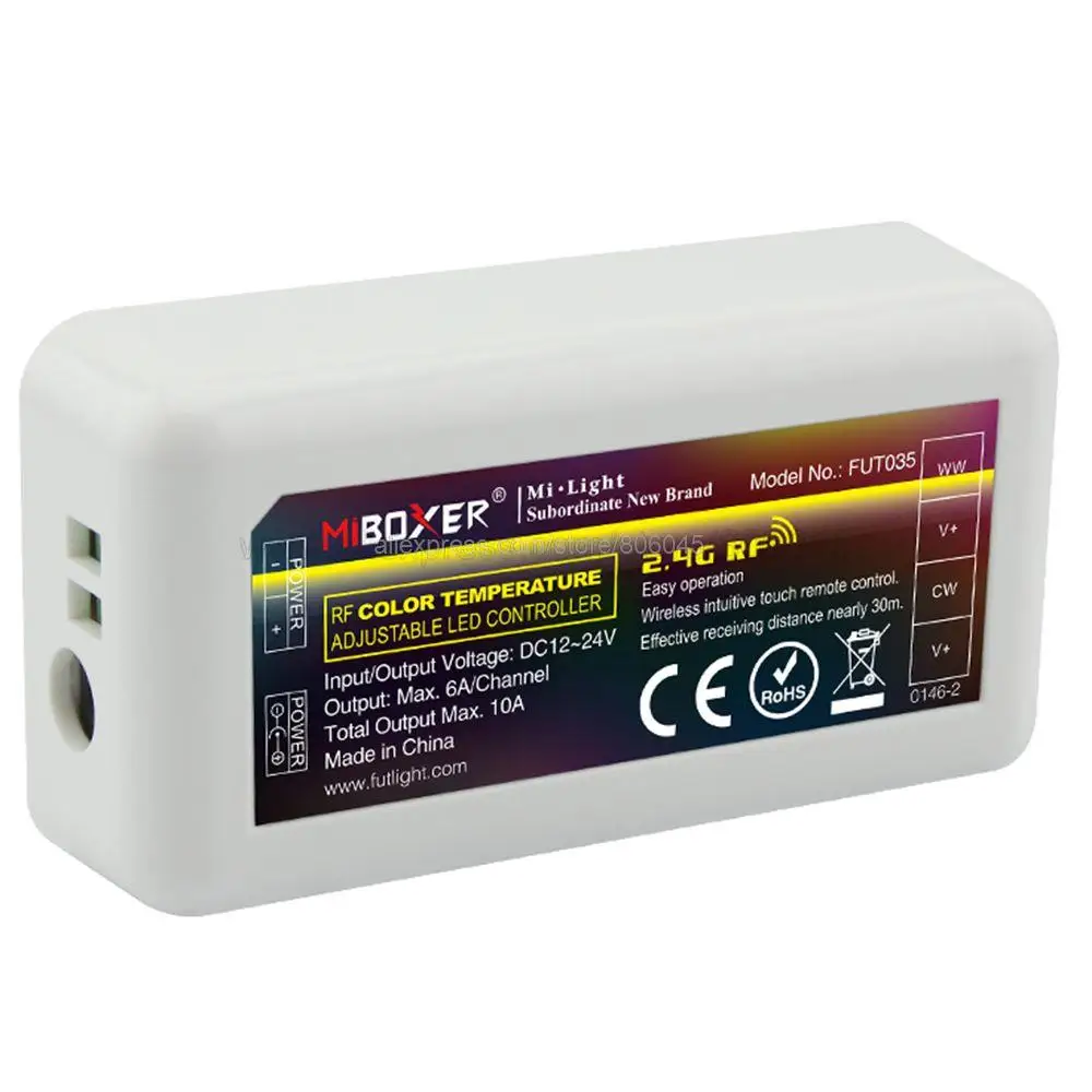 Приемник MiBoxer 2 4G с двойным белым контроллером CW/WW 12 В 24 постоянного тока 10 А FUT035