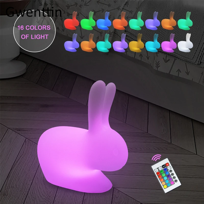 RGB Color Small Rabbit Home Decor Night Lights LED Remote Control Bed Bedroom Bedside Lamps for Children Baby Kid Christmas Gift