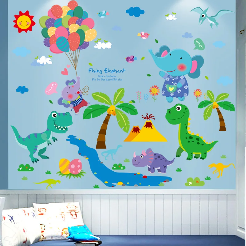 

Dinosaur Animals Wall Stickers DIY Balloons Trees Mural Decals for Kids Room Baby Bedroom Kindergarten Nursery Home Decoration