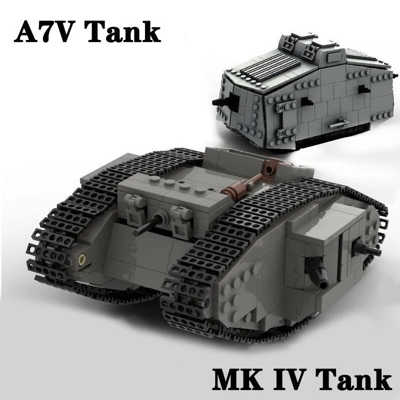 

Hot WW1 Germany Military A7V Combat Tank Building Blocks Set WW2 MK IV Battle Tanks Soldier Vehicle Bricks Army Kids Toy Gifts