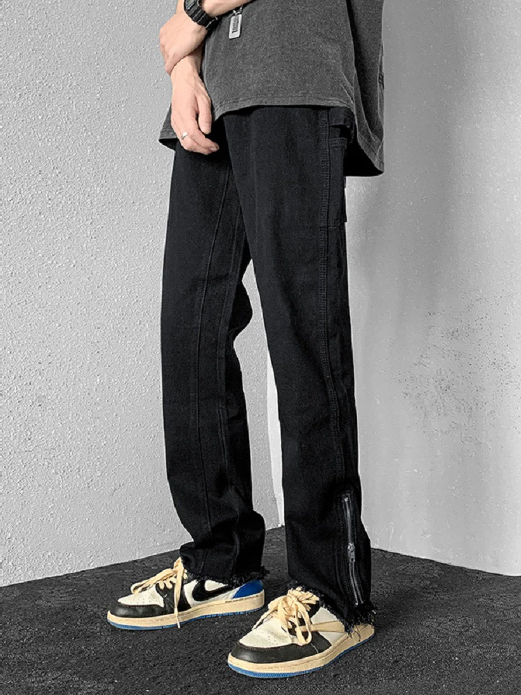 High Street Black White Jeans Men's Loose Casual Long Pants Men Pants Men Clothing