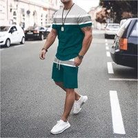summer mens sports suit color striped mens sportswear casual style oversized t shirt shorts sets fashion retro mens clothes