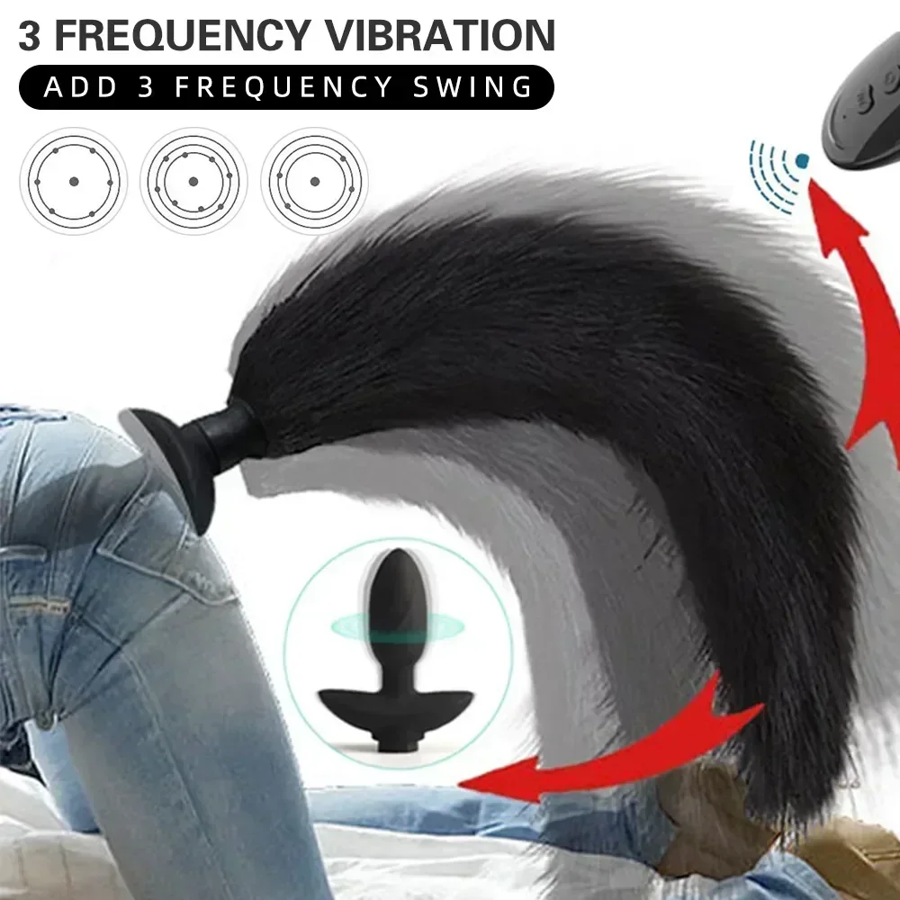 Remote Control Anal Plug Vibrator Real Fox Tail Cosplay Butt Female Masturbator Swing Adult Products Sex Toy for Woman