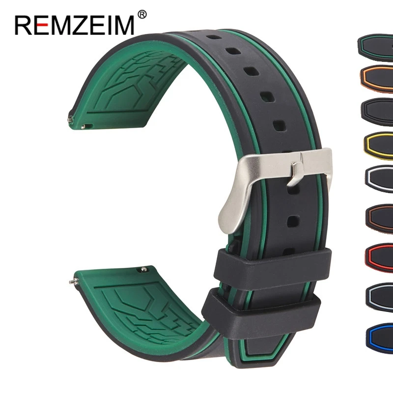 Premium Silicone Watch Band Quick Release Rubber Watch Strap 20mm 22mm 24mm Watch Strap Watch Replacement Watchband Green