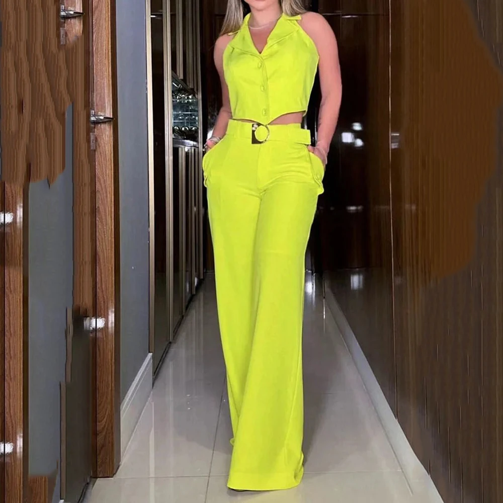 

Beach Fashion Solid Color Vest & Pants Two-Piece Set Casual Formal High Street Sleeveless Clothing