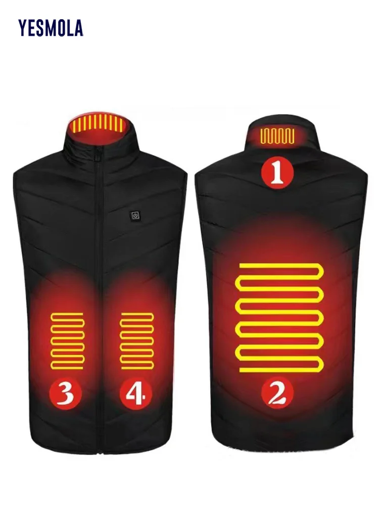 YESMOLA Winter Jackets Mens Heated Vest Down Parkas Men Warm Outdoor Coat USB Electric Heating Sleeveless Couple Hooded Jackets