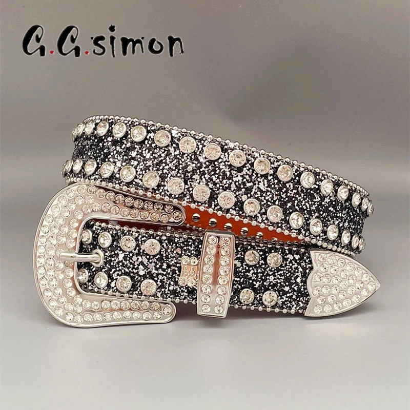 GGSIMON Rhinestones Belts for Women Man Brand Diamond Crystal Studded Bling Belt Western Cowboy Cowgirl Cinturones Para Mujer