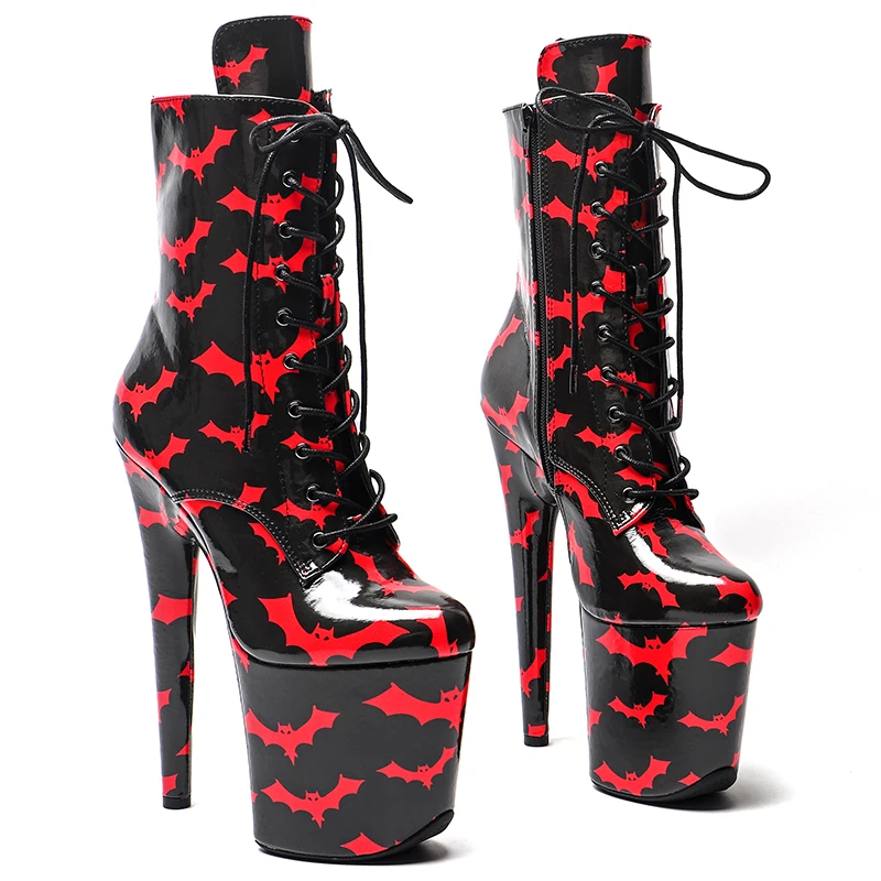 Leecabe  20CM/8inches Bat pattern Ankle Boots Sexy Fetish Stripper Shoes  Women Pole Dance Models Catwalk Show High Heels 3B