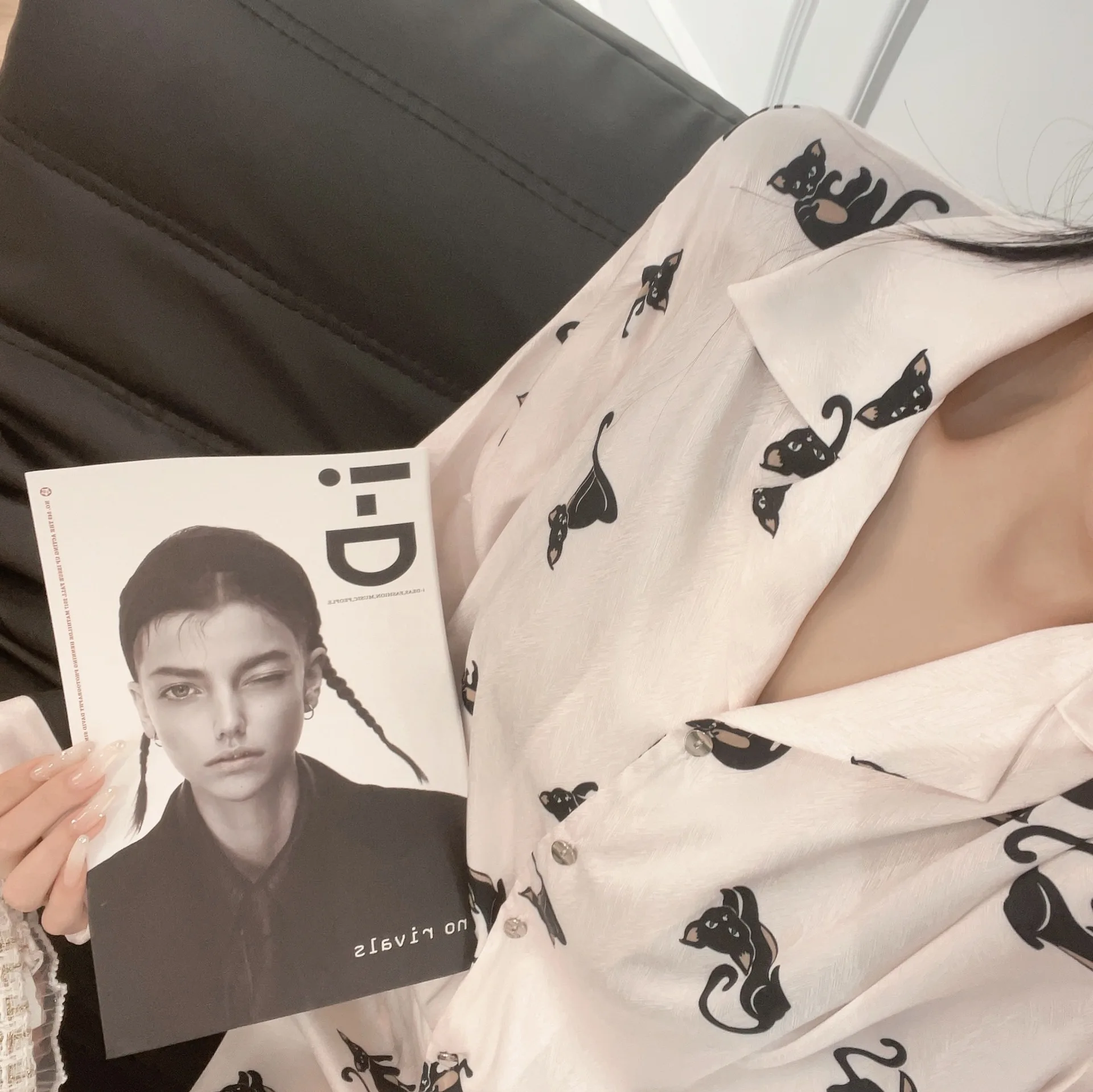 [Cream kitten] High-quality temperament long-sleeved pajamas home suit satin comfortable home