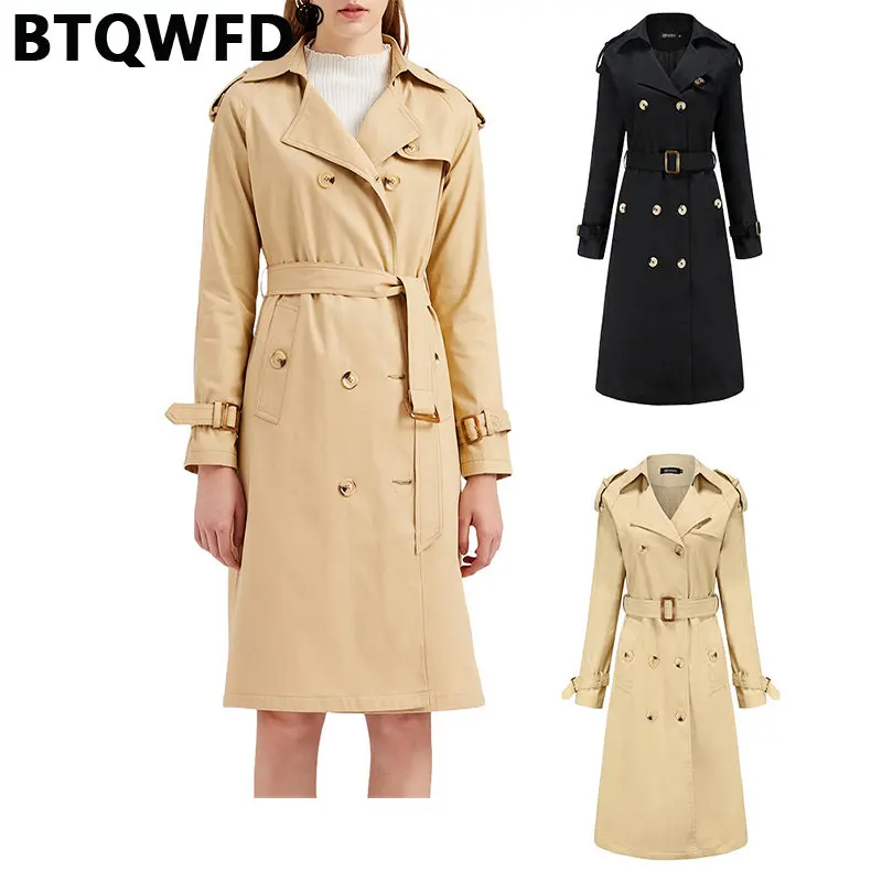 

BTQWFD Women's Jackets Long Sleeve Trench Turndown Collar Windbreaker Winter Autumn Coats Female Clothing 2023 Fashion Pocket