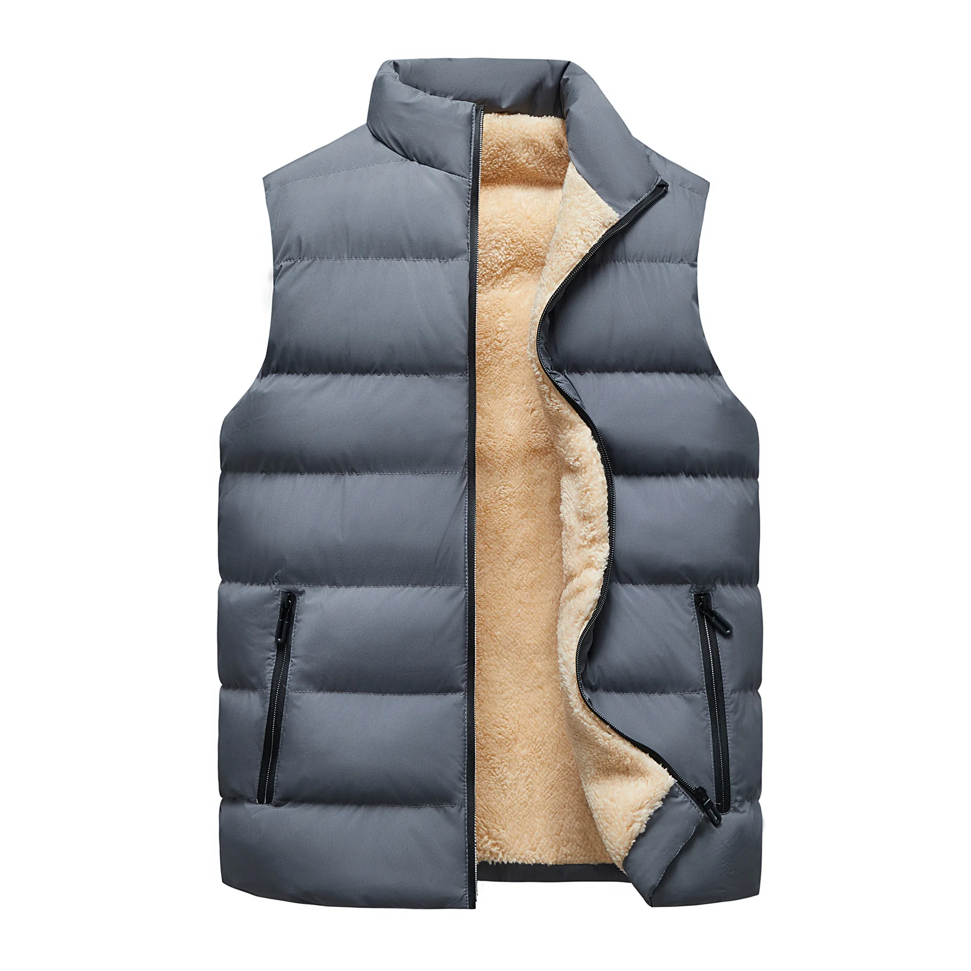 Lamb vest male autumn/winter middle aged father standing collar casual sport clip with thick coat large size L-8XL