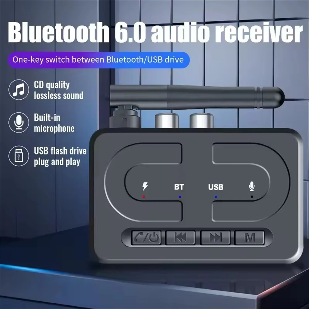 Фото Bluetooth-приемник 6.0, USB-адаптер для воспроизведения музыки с HD-микрофоном и антенной, беспроводной адаптер с разъемами 3.5 мм AUX и RCA, HIFI-стерео для автомобильных колонок и усилителей №4