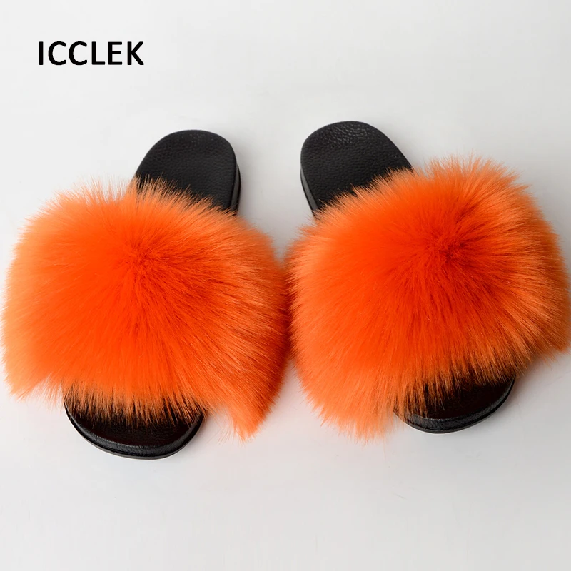 Sexy Faux Fur Slippers Women Home Fluffy Furry Slides Outdoor Indoor Casual Fur Flip Flops Flats Sandals Summer House Shoes
