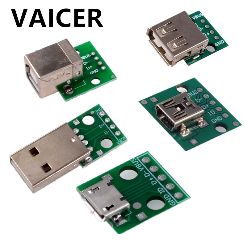 

5pcs Micro Mini USB USB A Male USB 2.0 A Female USB B Connector Interface To 2.54mm DIP PCB Converter Adapter Breakout Board