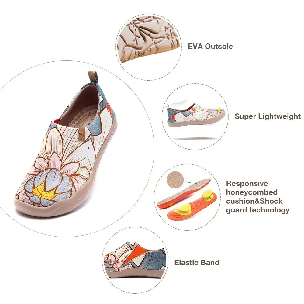 UIN Women's shoes Slip On Lightweight Sneakers Walking Flats Casual Comfort Flower Art Painted Travel Loafers