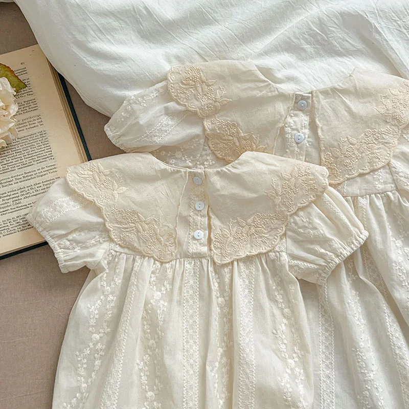 Детское летнее платье с цветочной вышивкой воротником в виде листьев лотоса