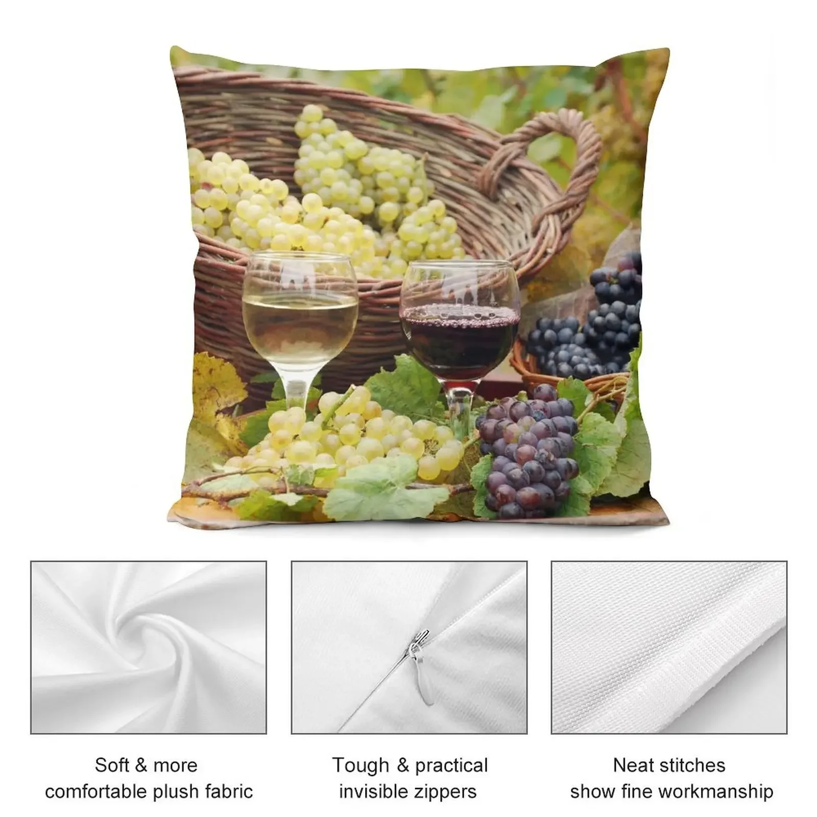 Красное и белое вино с виноградом осенний сезон декоративная подушка
