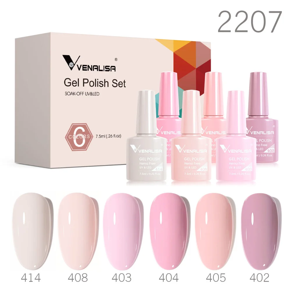Фото 6 шт./комплект Venalisa Гель-лак для ногтей HEMA TPO FREE Jelly Pink Nude Color Varnish Soak Off UV LED Полуперманентный фирменный подарочный набор №3