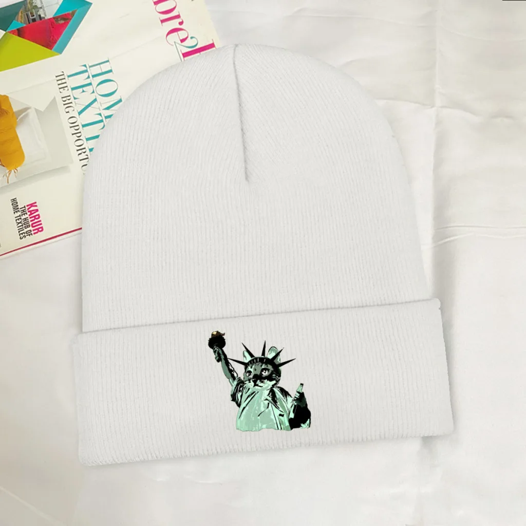 

The Cat Statue of Liberty Cultural Architecture Knitting Beanie Caps Skullies Beanies Ski Caps Soft Bonnet Hats Winter Warm