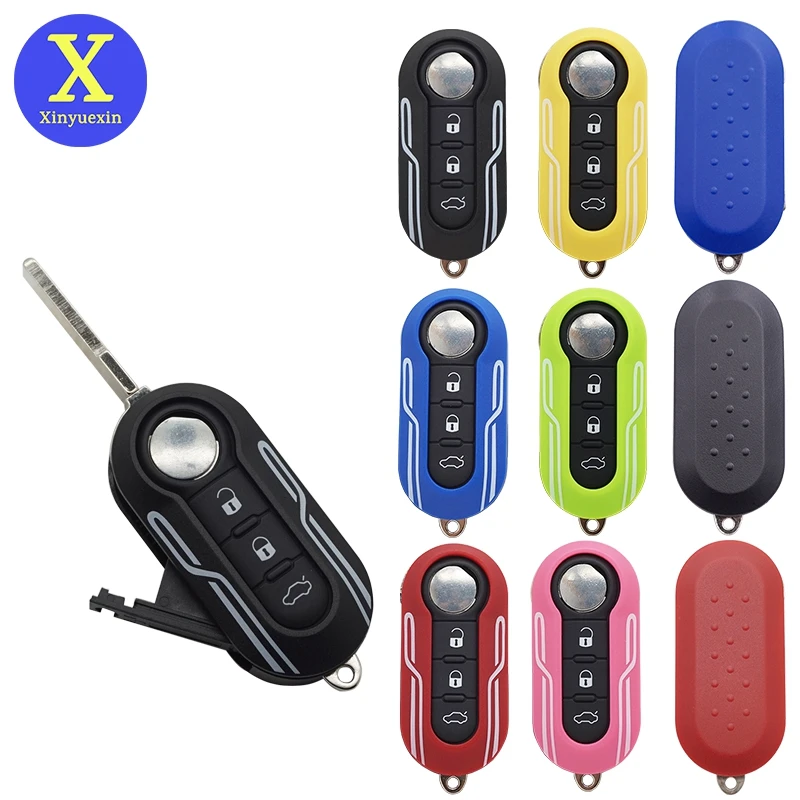 Xinyuexin-mando a distancia plegable con 3 botones para coche, funda para llave de coche, con hoja SIP22, para Fiat 500, Panda, Abarth, Punto, nuevo estilo