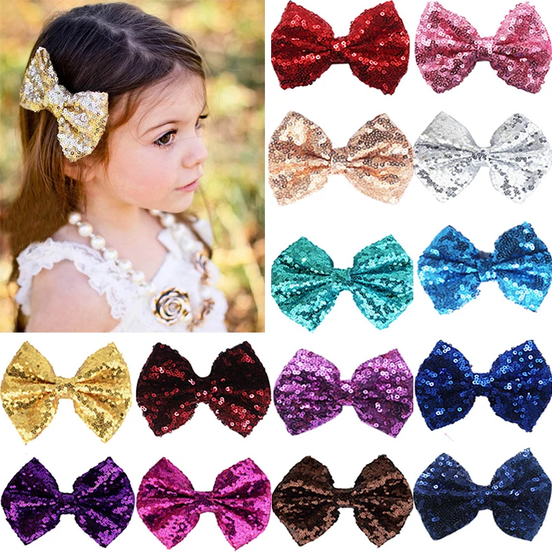 

New Baby Bowknot Hairpins Side Glitter Hair Clip for Girls Barrettes Solid Color Sequins Hairpin Headwear Hair Accessories Gifts
