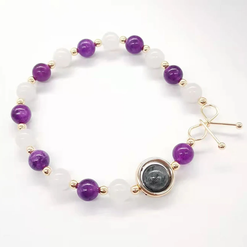 

Amethyst Natural Crystal Bracelet Protecting The Body From Negative Moonstone Bangle for Women Girls Fashion Jewelry Braceclets