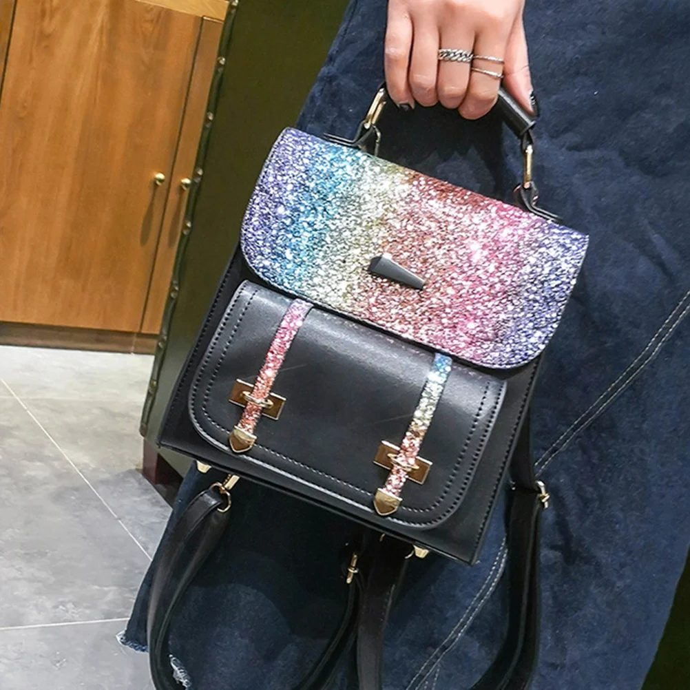 

Shining Sequin Backpack PU Shoulder Bag Satchel Backpacks Casual Backpack Fashion Daypacks Purse for Lady Students ( Black )
