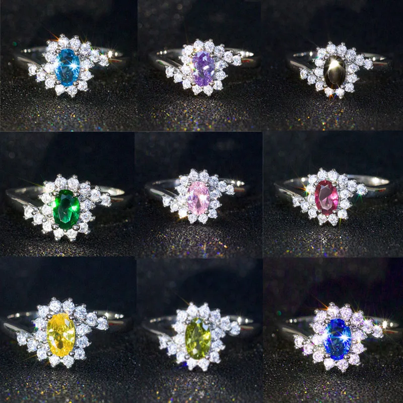 

9 Colors Elegant Oval Crystal Zircon Ring For Women CZ Wedding Bridal Promise Engagement Ring Jewelry Accessories Ring