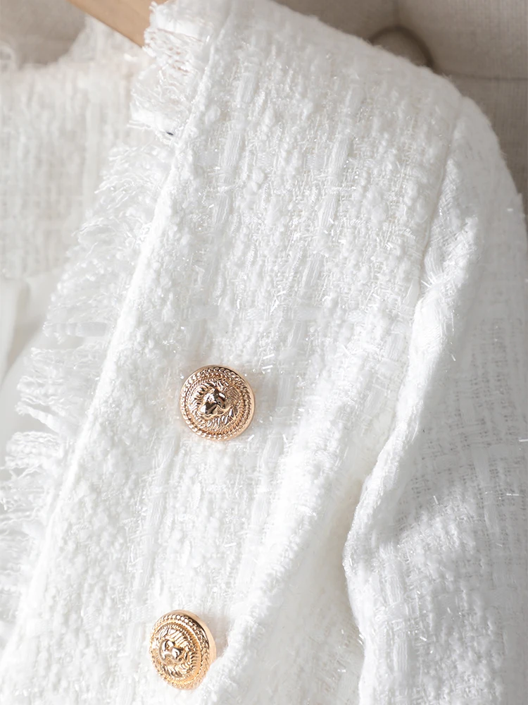 2023 Elegant Women Jacket Black White Plaid Casual Long Sleeve Double Breasted Female Clothing Office Ladies Formal Blazer Coat