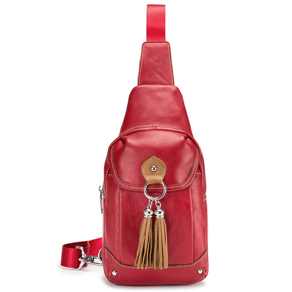 

women's leather chest bag, strap bag with hood, leather design, 8 inches