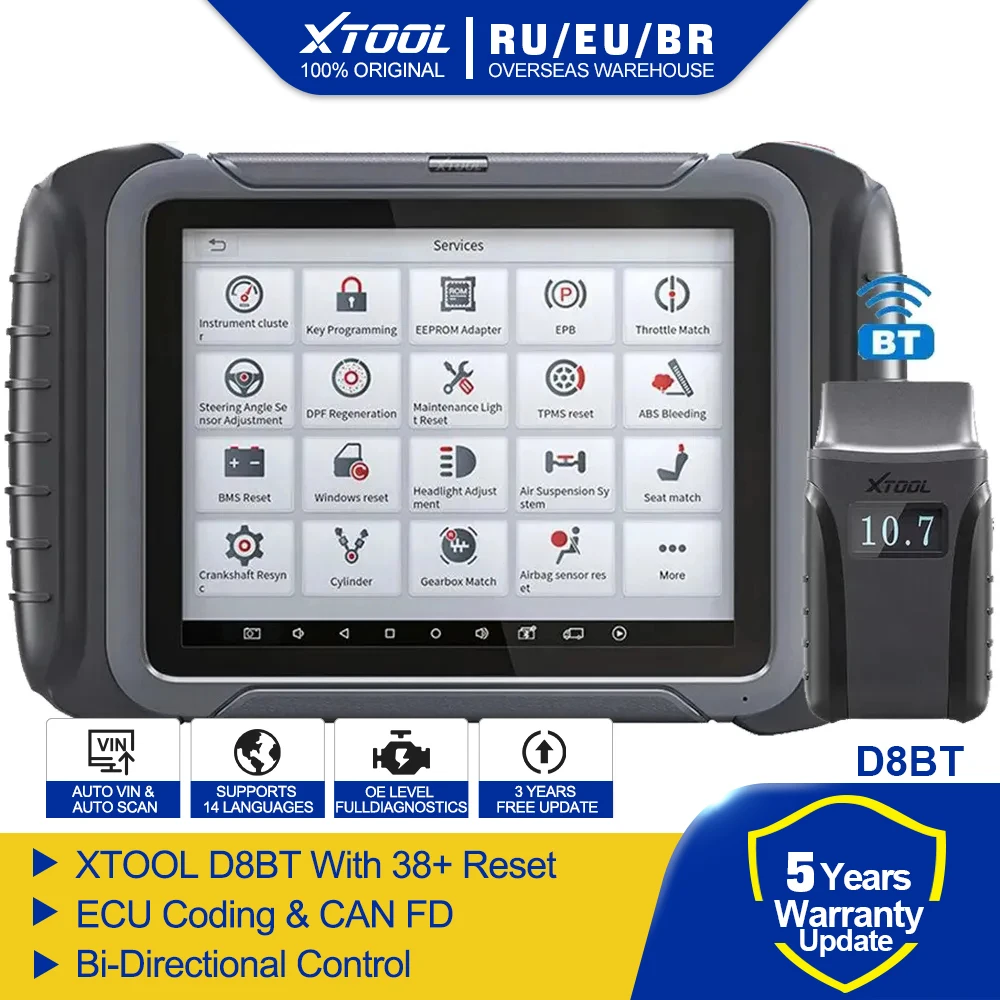 

XTOOL D8 BT OBD2 Diagnostic Tool Auto Key Programming ECU Coding Scanner with 30+ Special Functions Support Can FD Free Update