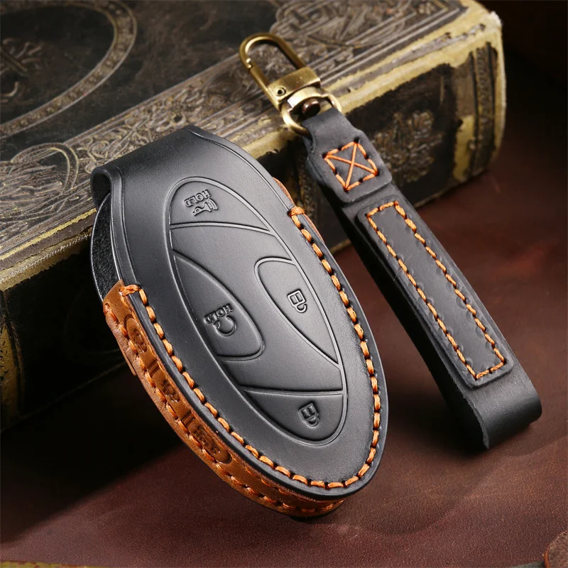 

Handmade Leather Car Key Case cover for Hyundai 2023 KONA Grandeur GN7 Smart Remote Key Protect Cover Shell
