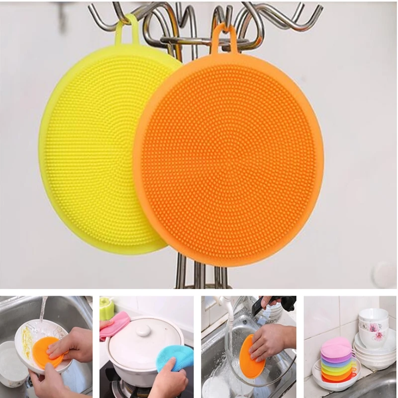 

1PC Kitchen Cleaning Brush Silicone Dishwashing Brush Fruit Vegetable Cleaning Brushes Pot Pan Sponge Scouring Pads